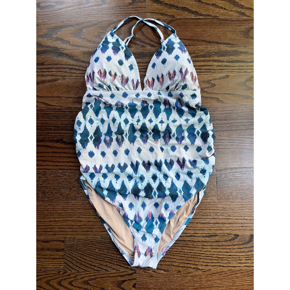 A pea in the pod maternity swim suit size S Kaleidoscope tie dye pattern blue
